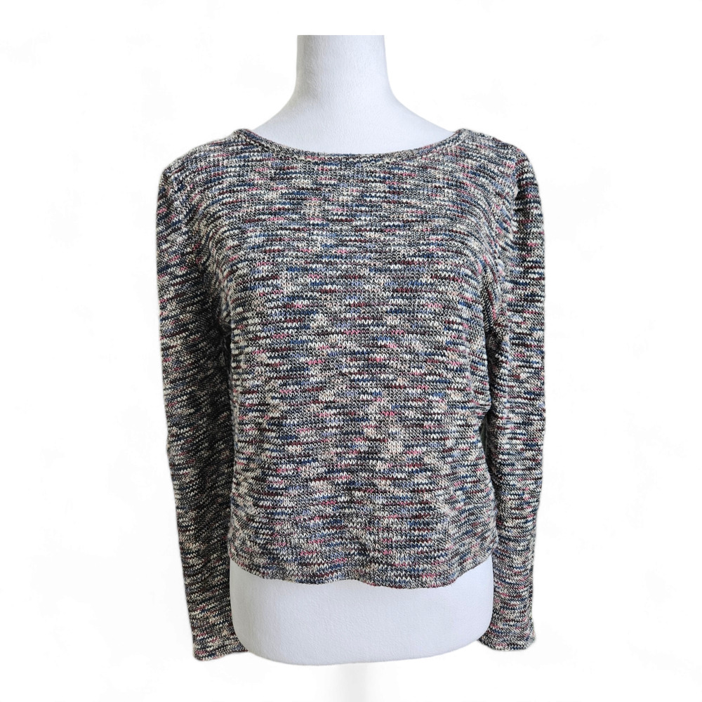 Madewell Gray Puff Sleeve Sweater Womens S Marled Multicolor Pullover Knit A1025